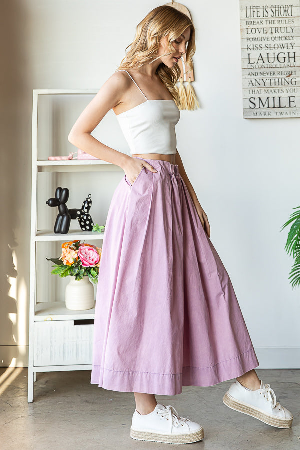 WASHED PLEATED DETAIL WIDE LEG CROPPED PANTS