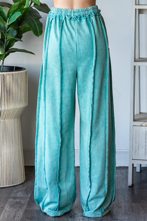 WASHED EXPOSED SEAM DRAWSTRING SWEATPANTS