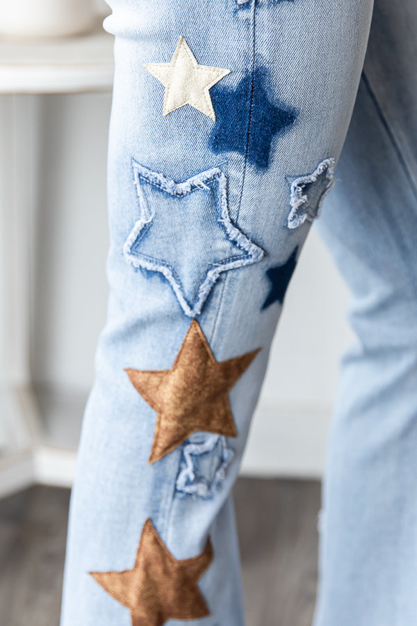 WASHED STAR PACTHWORK DENIM JEANS