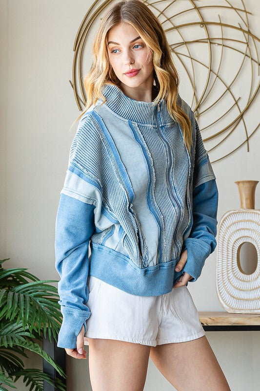 ZIP FRONT MIX HOODED CROPPED JACKET
