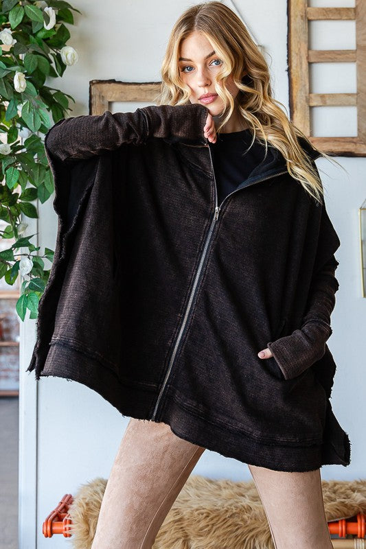 WASHED TURTLE NECK PONCHO