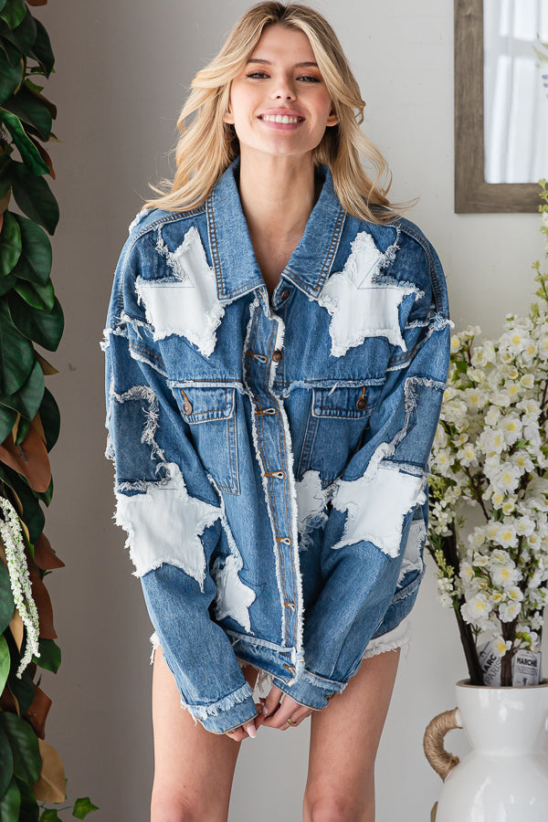 WASHED STAR PATCHWORK DENIM JACKET
