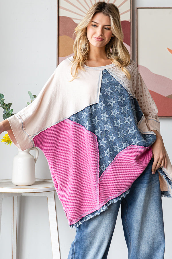 WASHED STAR PATCHWORK OVERSIZED TOP