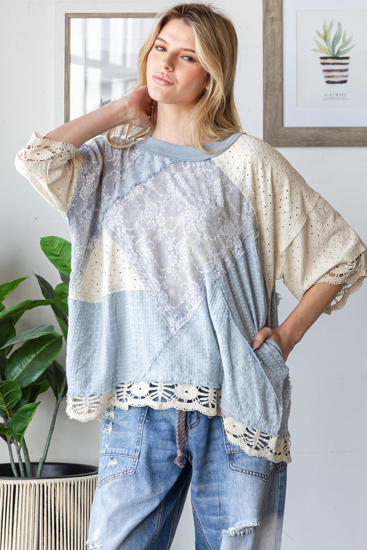 WASHED MIX MEDIA CASUAL TOP