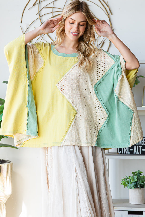 WASHED MULTICOLOR ZIGZAG OVERSIZED TOP