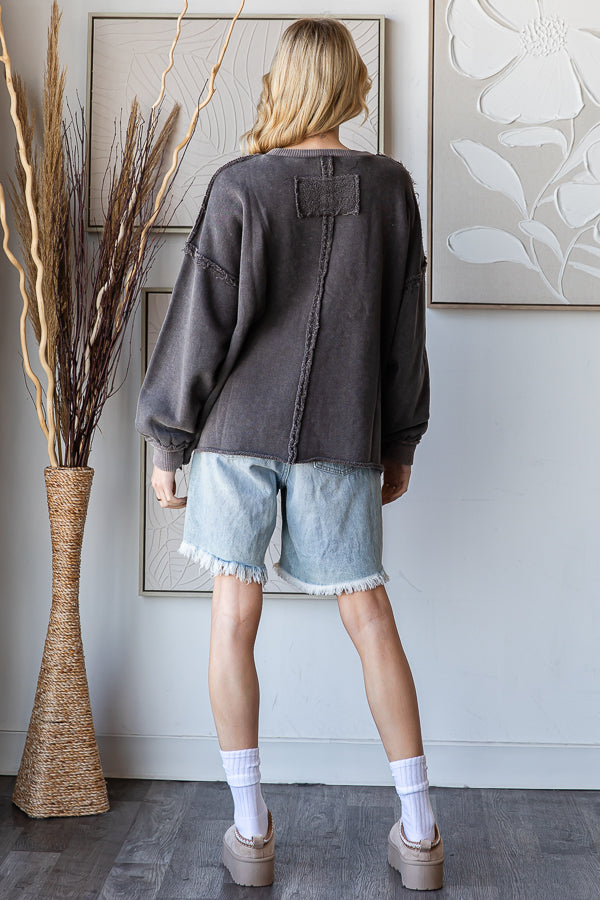 WASHED STAR PATCHWORK SOFT PULLOVER TOP