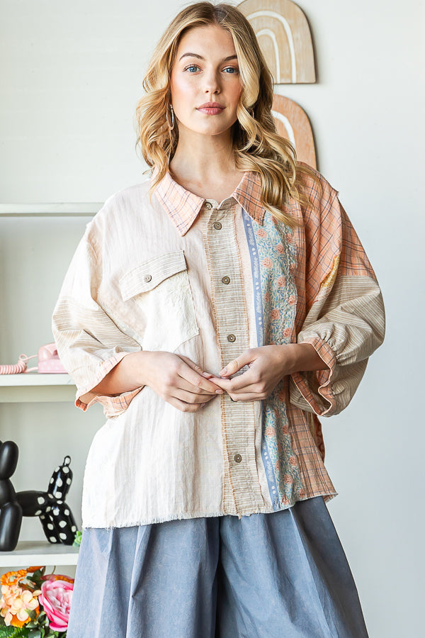 PATCHWORK BUTTON FRONT SHIRT