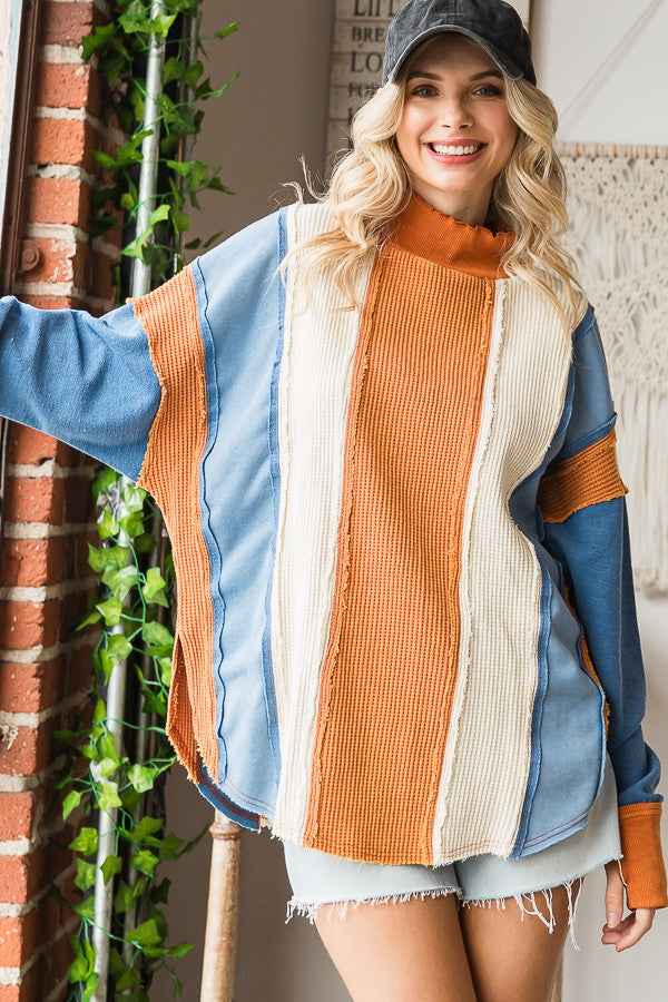 COLORBLOCK FUNNEL NECK PULLOVER TOP