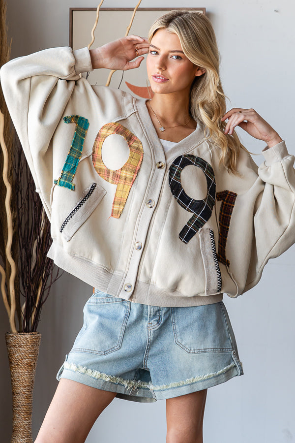 WASHED PACTHWORK BUTTON DOWN POCKETS CARDIGAN