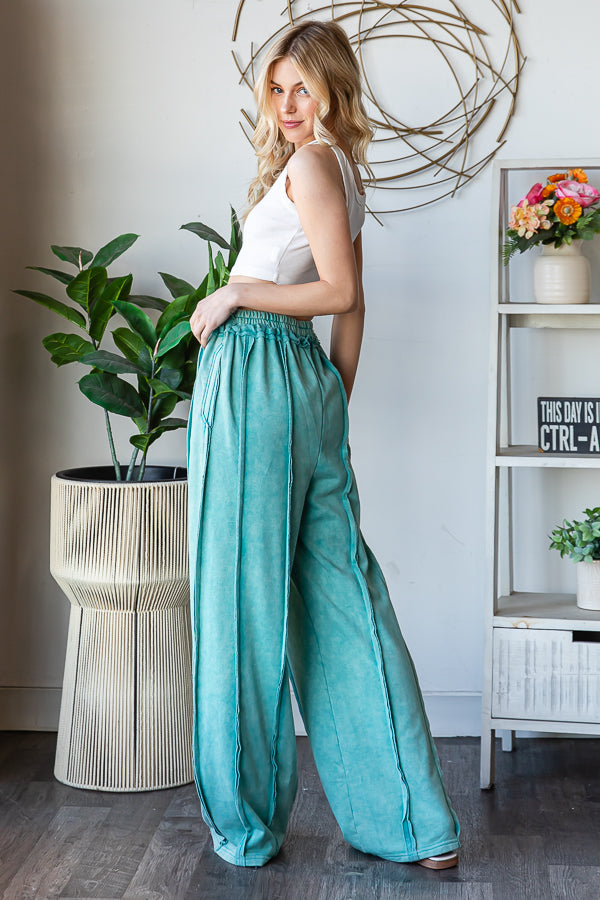 WASHED EXPOSED SEAM DRAWSTRING SWEATPANTS