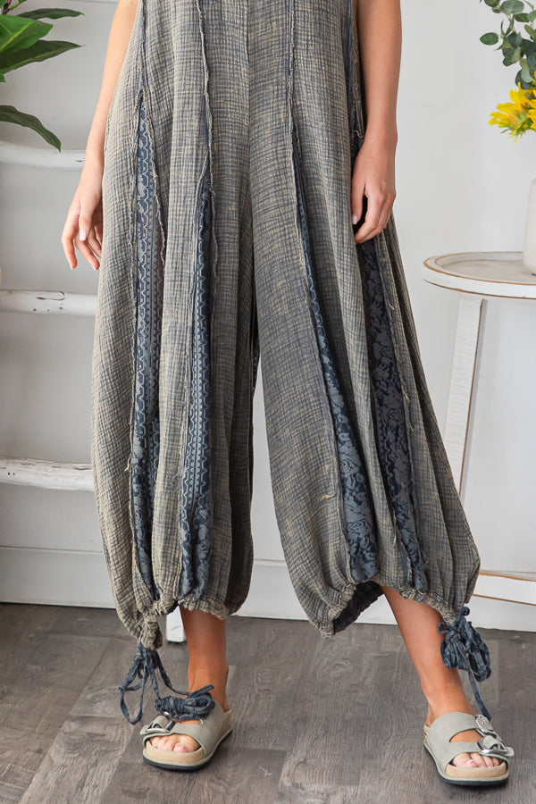 WASHED RUFFLE DETAIL COTTON GAUZE ROMPER