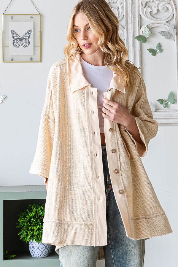 WASHED MIX MEDIA COLLAR NECK OVERSIZED SHIRT