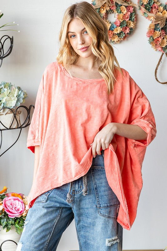 MINERAL WASHED TWISTED CUFFS SHORT SLEEVE TEE