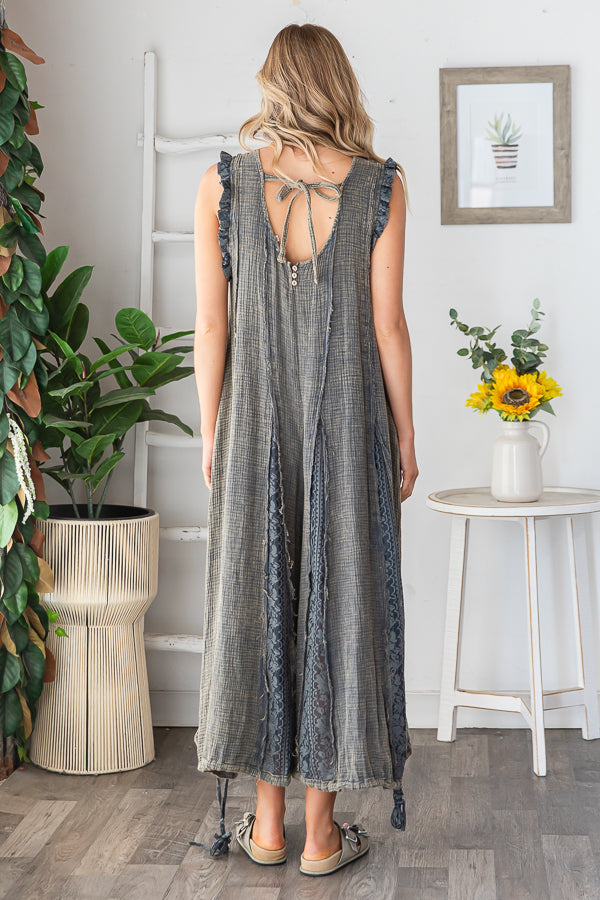 WASHED RUFFLE DETAIL COTTON GAUZE ROMPER