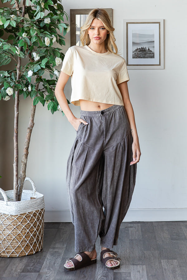 WASHED PLEAT DETAIL COTTON LINEN PANTS