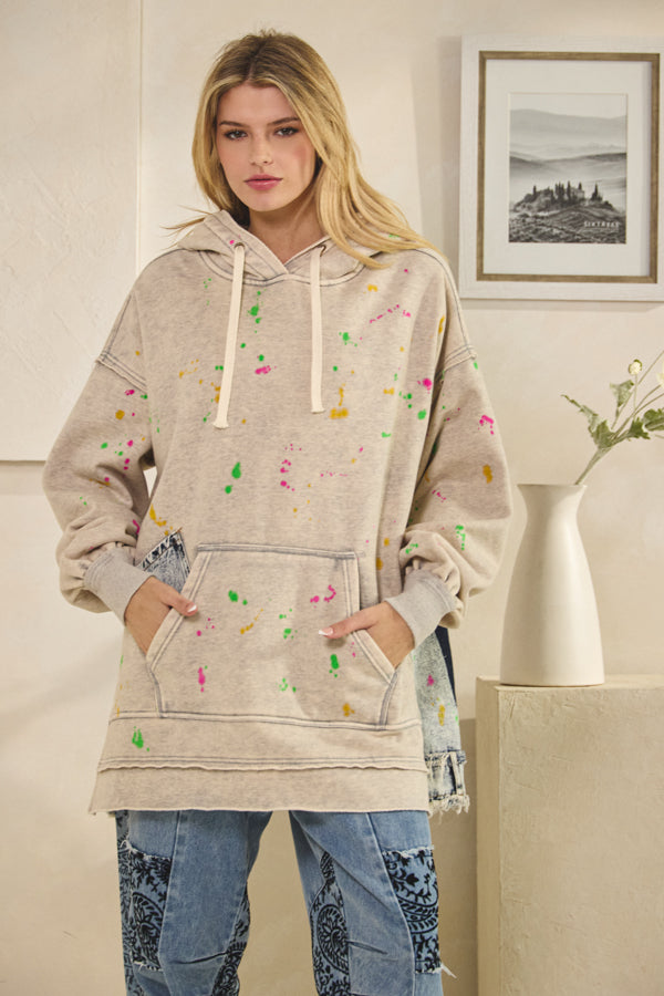 WASHED SPLATTER PAINT LONG SLEEVE HOODIE