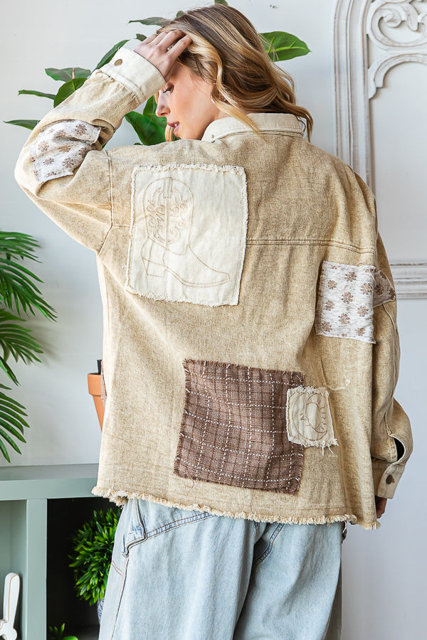 WASHED PATCHWORK BUTTON DOWN SHACKET