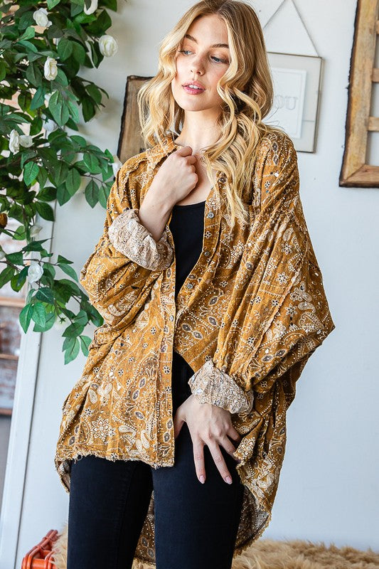 SCARF PRINTED BUTTON FRONT SHIRT