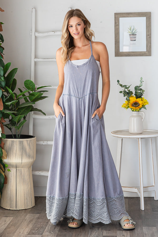 WASHED KEYHOLE BACK DETAILED WIDE LEG ROMPER