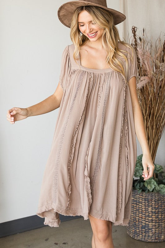 MINERAL WASHED LACE DETAIL TUNIC TOP