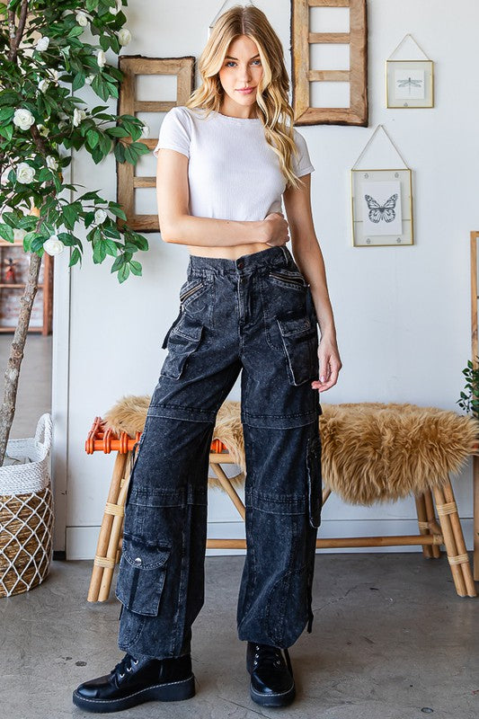WASHED MULTI POCKETS CARGO PANTS