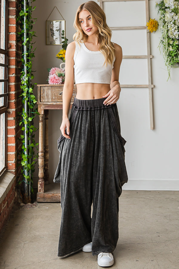 MINERAL WASHED SIDE POCKETS JETTY HAREM PANTS