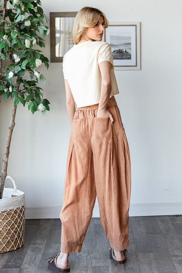 WASHED PLEAT DETAIL COTTON LINEN PANTS
