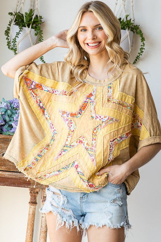STAR PATCHWORK SHORT SLEEVE TOP