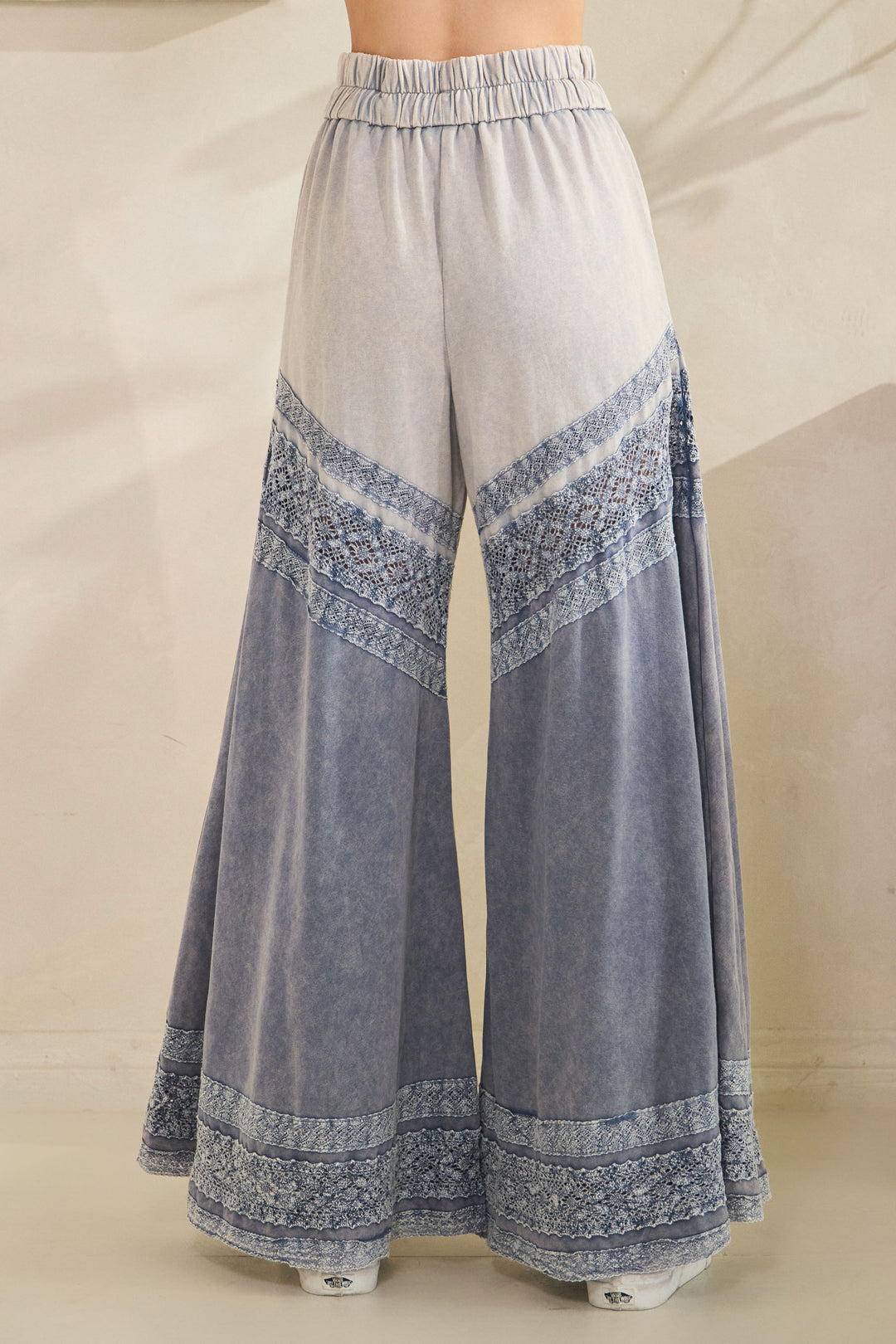 WASHED FABRIC MIX WIDE LEG PANTS