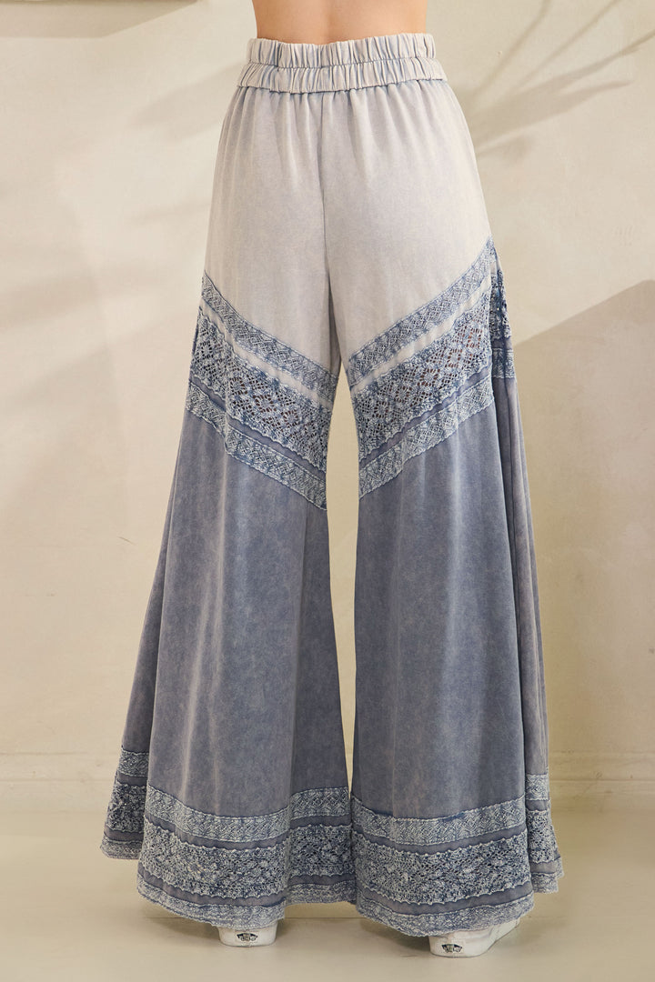WASHED FABRIC MIX WIDE LEG PANTS
