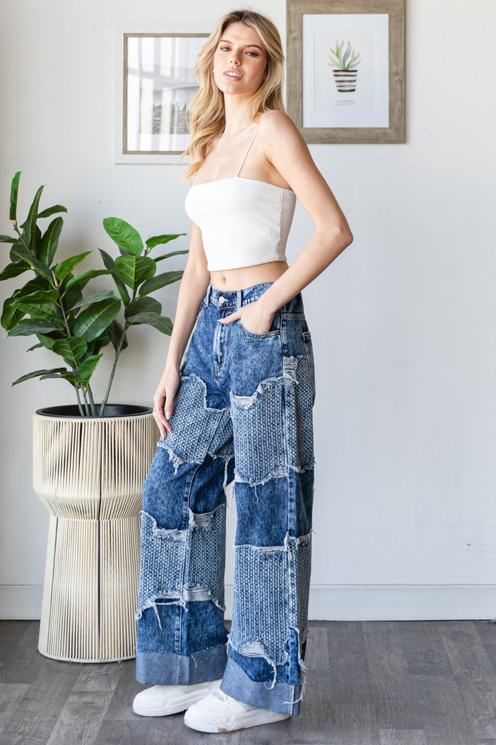 WASHED DISTRESSED DETAIL DENIM JEANS