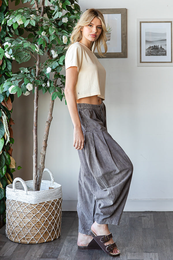 WASHED PLEAT DETAIL COTTON LINEN PANTS