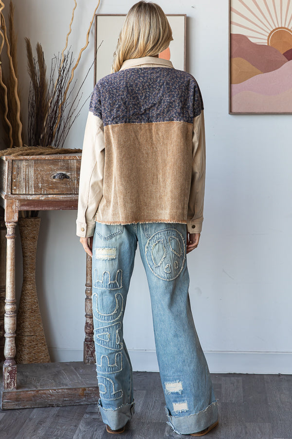COLORBLOCK BIG POCKETS CORDUROY JACKET