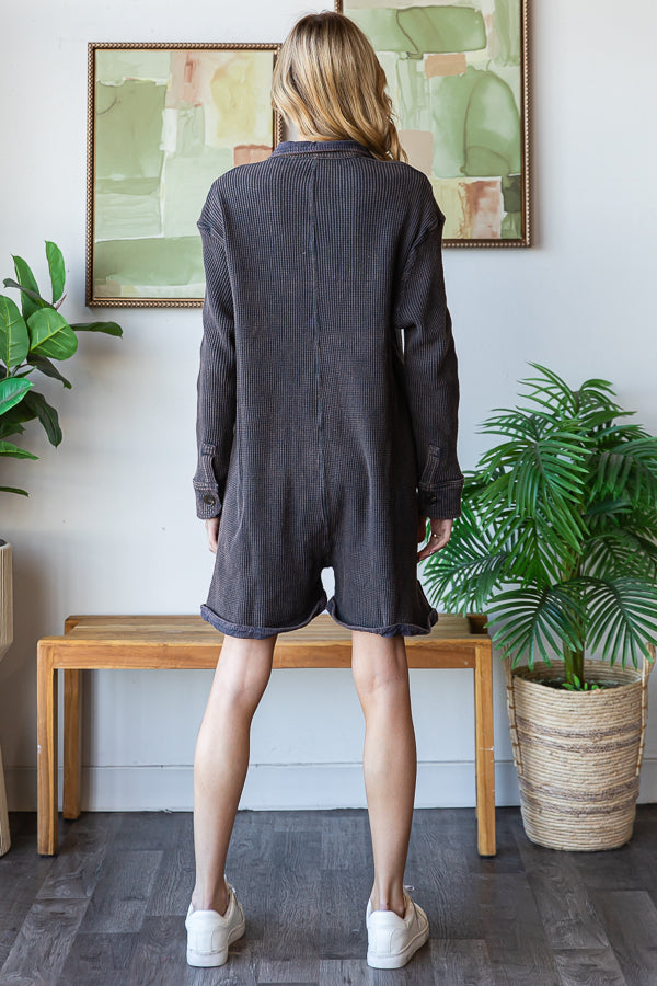 WASHED FRONT POCKETS OVERSIZED THERMAL ROMPER