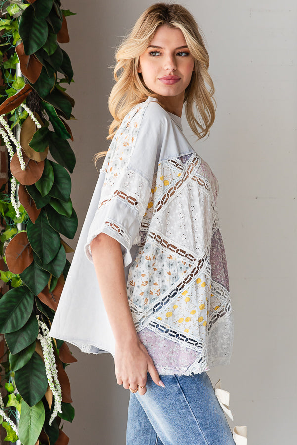 WASHED DIAMOND PATCHWORK BOX TEE