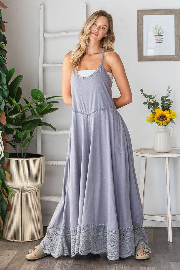 WASHED KEYHOLE BACK DETAILED WIDE LEG ROMPER