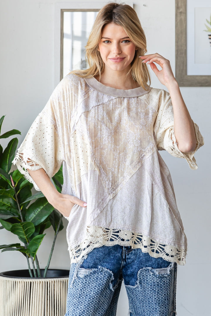 WASHED MIX MEDIA CASUAL TOP