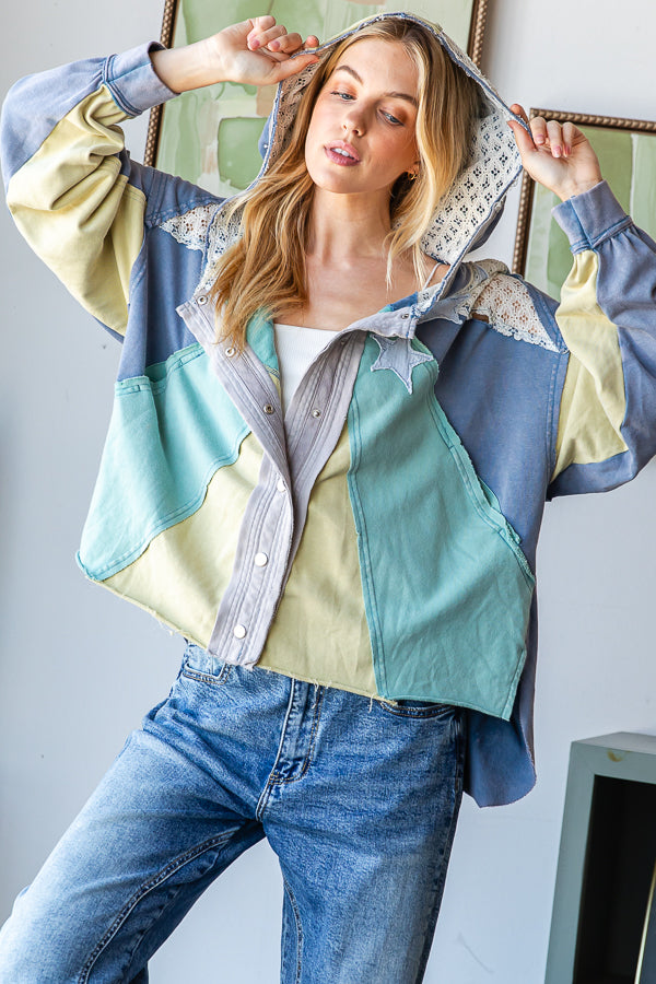 STAR PATCHWORK HOODED TOP