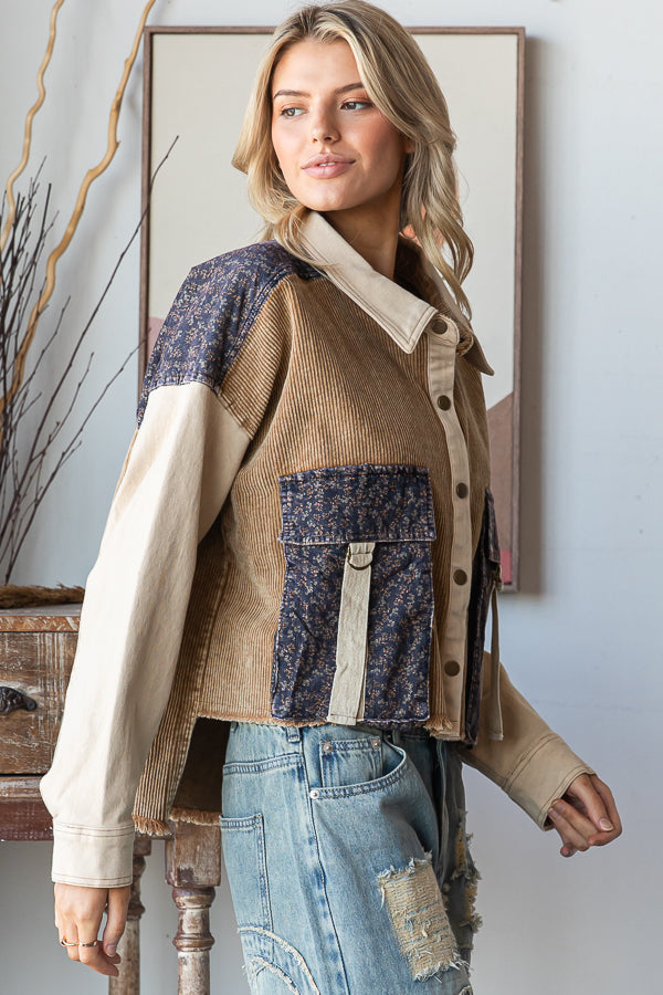 COLORBLOCK BIG POCKETS CORDUROY JACKET