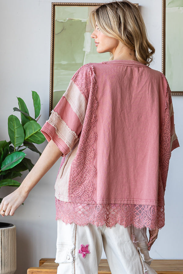 WASHED NUMBER PATCHWORK MIX MEDIA TEE