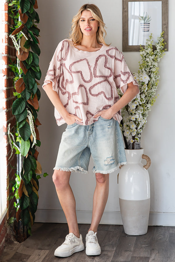 ALL OVER HEART PATCHWORK RELAXED CASUAL TOP