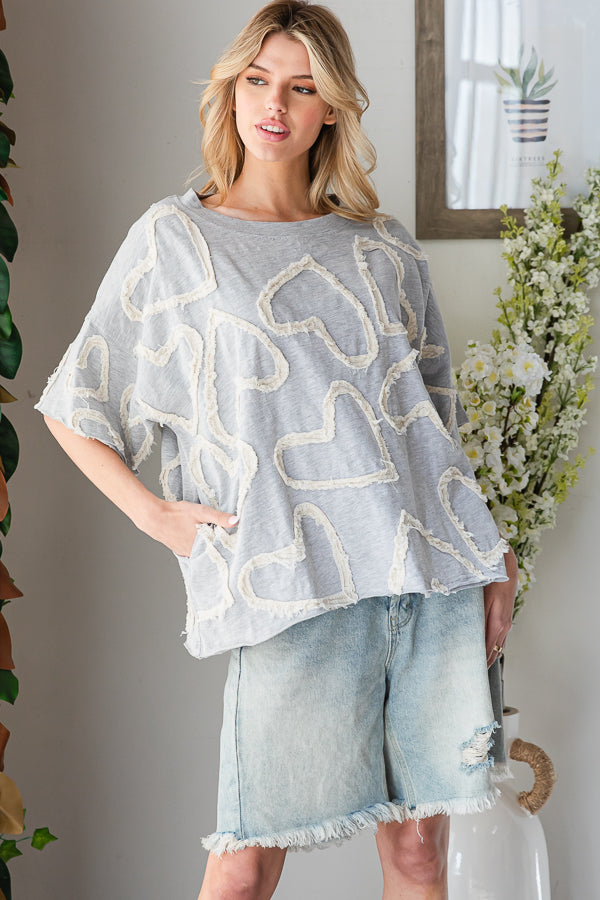 ALL OVER HEART PATCHWORK RELAXED CASUAL TOP