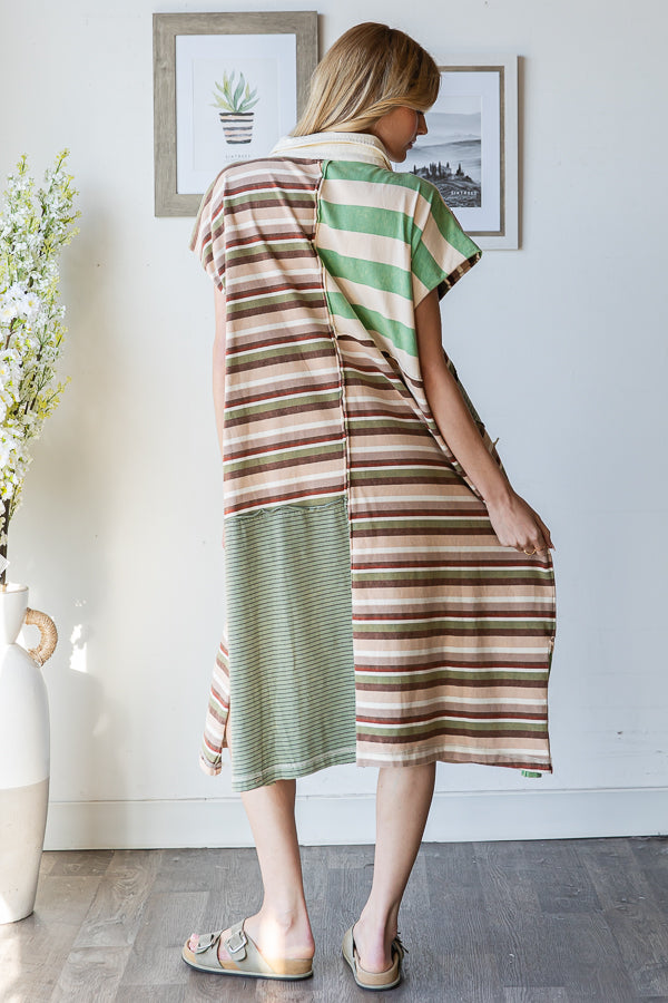 WASHED STAR AND PEACE PATCH STRIPE TEE DRESS