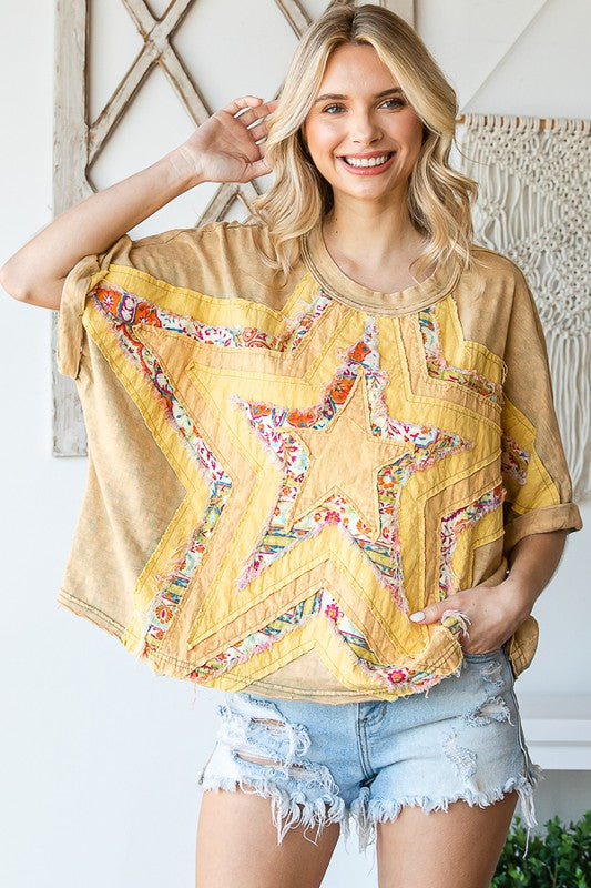 STAR PATCHWORK SHORT SLEEVE TOP