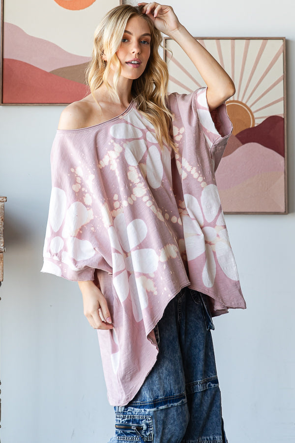 WASHED BIG FLOWER PRINTED OVERSIZED TEE