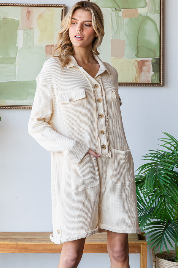 WASHED FRONT POCKETS OVERSIZED THERMAL ROMPER