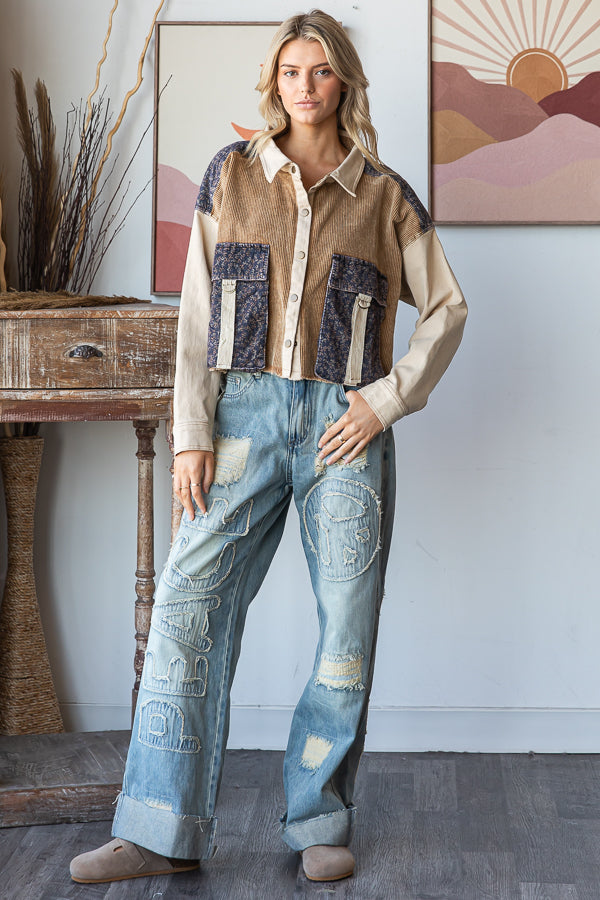 COLORBLOCK BIG POCKETS CORDUROY JACKET