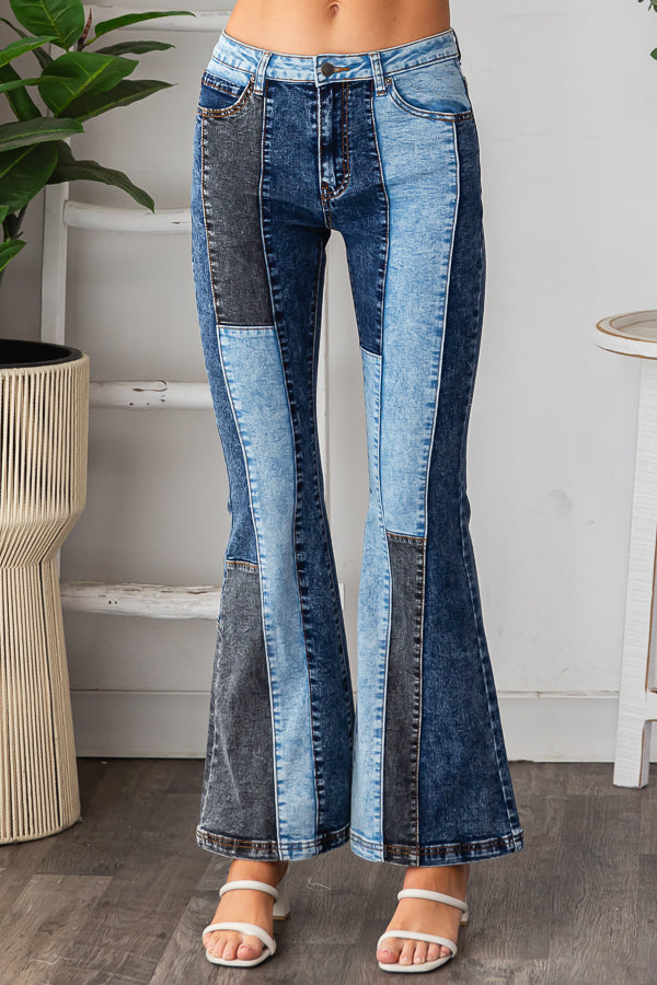 WASHED DENIM MULTI COLOR COLOR BLOCK JEANS