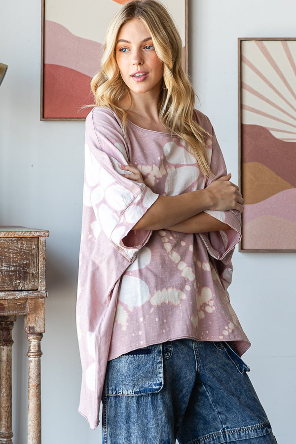 WASHED BIG FLOWER PRINTED OVERSIZED TEE