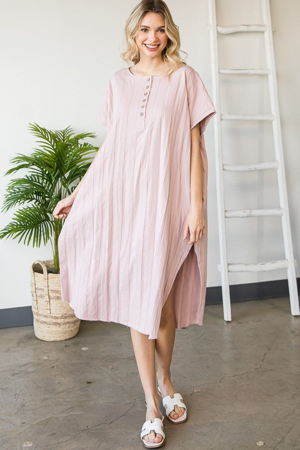 MINERAL WASHED BUTTON FRONT SIDE SLITS TUNIC DRESS